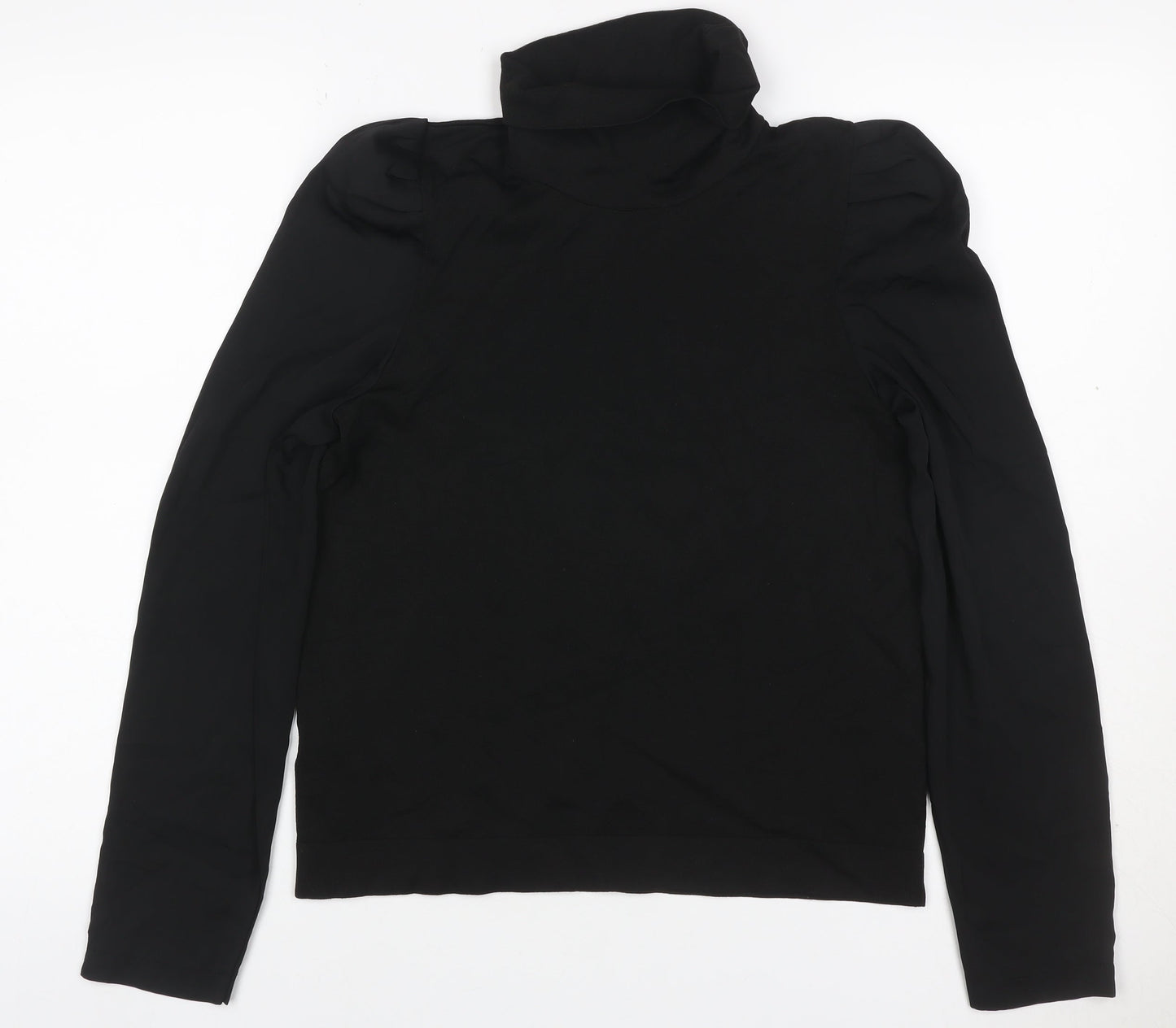 Next Women Black UK 12 Basic Roll Neck Puff Sleeve Top