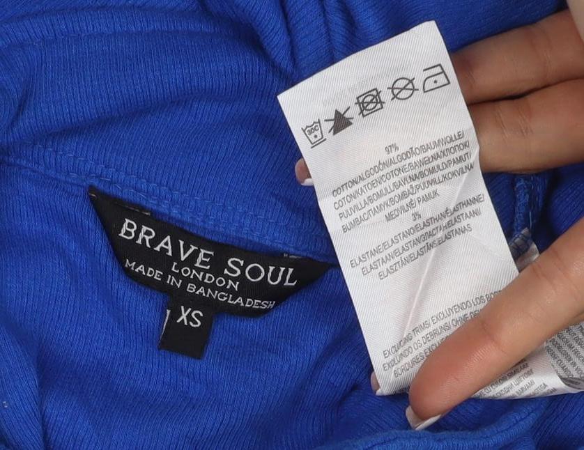 Brave Soul Women's Blue XS Cropped Collared Long Sleeve Polo Top