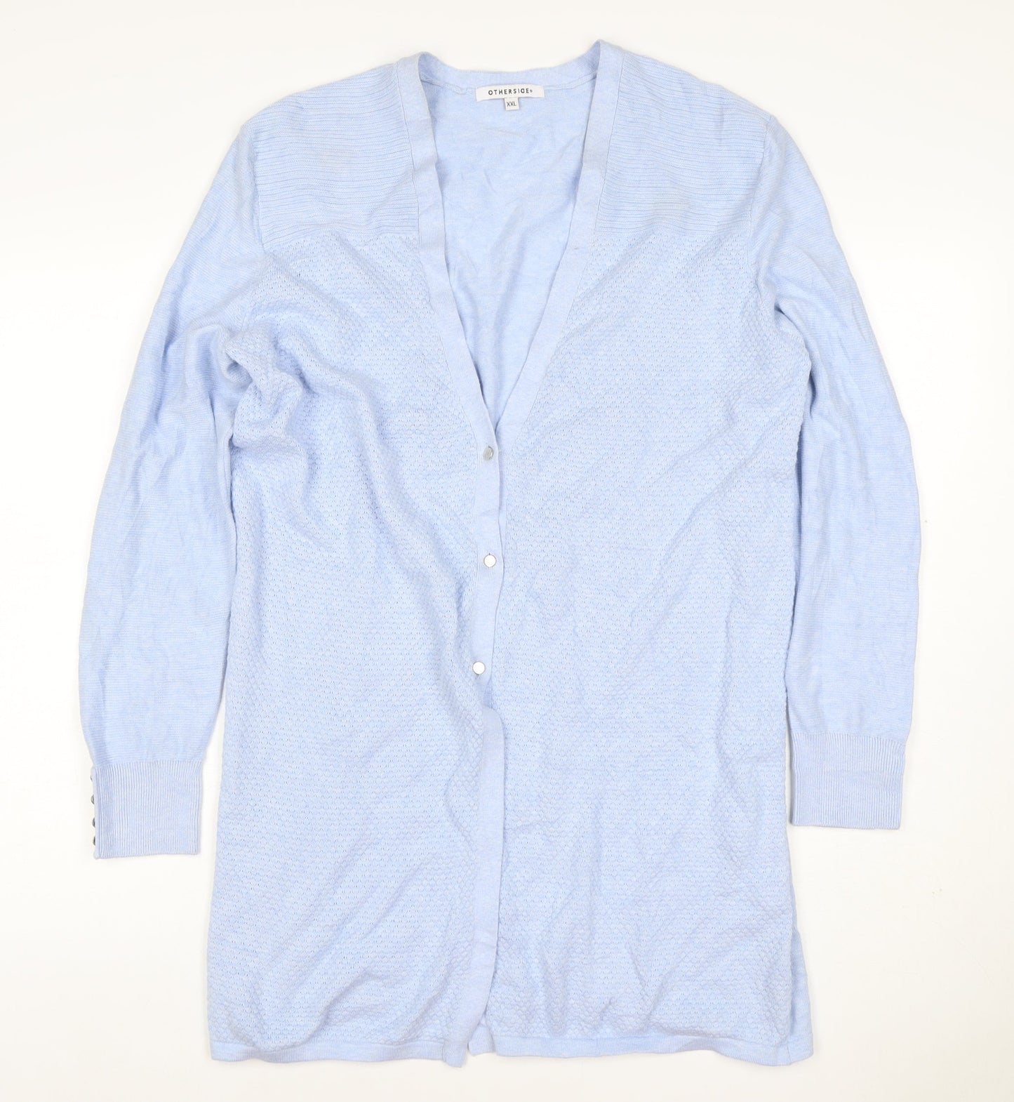 Otherside Women Blue 2XL Long Sleeve V-Neck Button Knit Cardigan