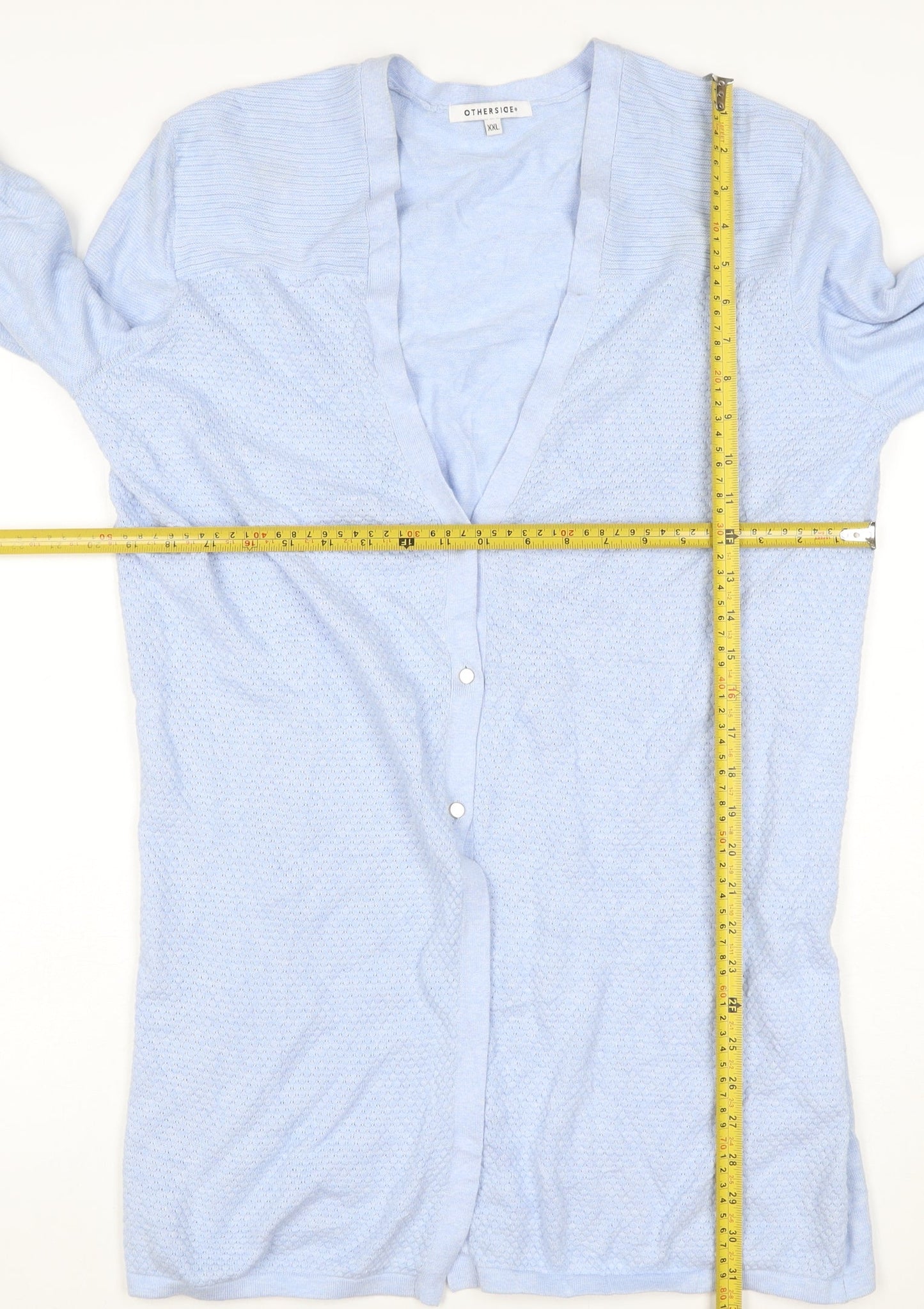 Otherside Women Blue 2XL Long Sleeve V-Neck Button Knit Cardigan