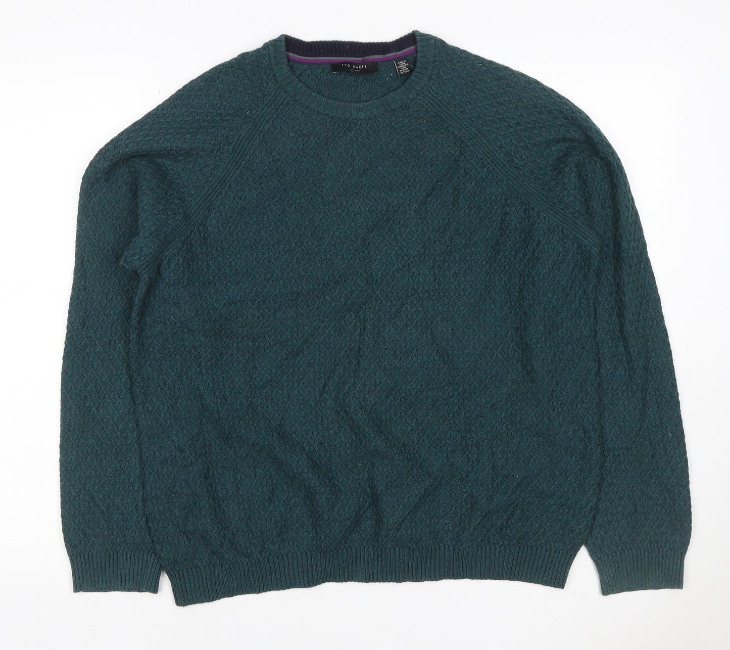 Ted Baker Men's Green L Textured Knit Crew Neck Pullover Jumper
