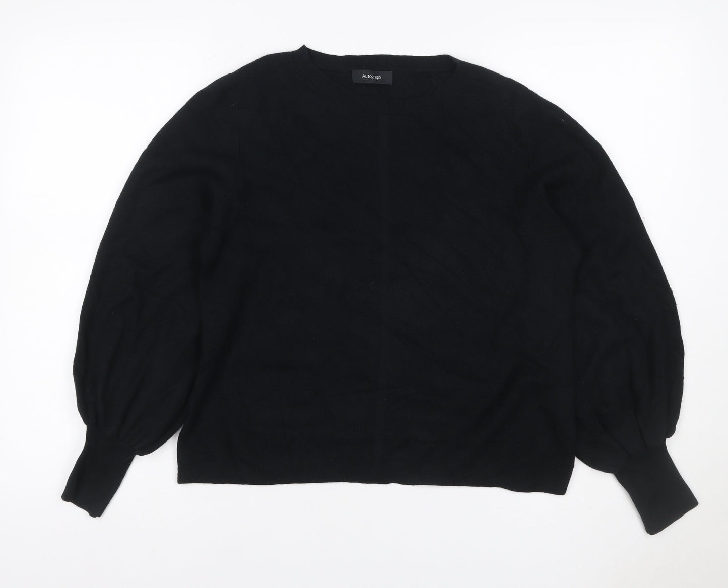 Autograph Women’s Black UK 16 Viscose Blend Crew Neck Balloon Sleeve Jumper