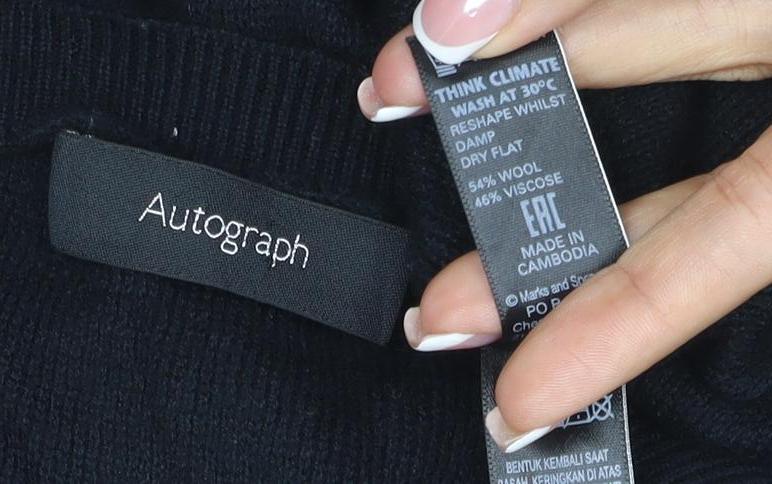 Autograph Women’s Black UK 16 Viscose Blend Crew Neck Balloon Sleeve Jumper