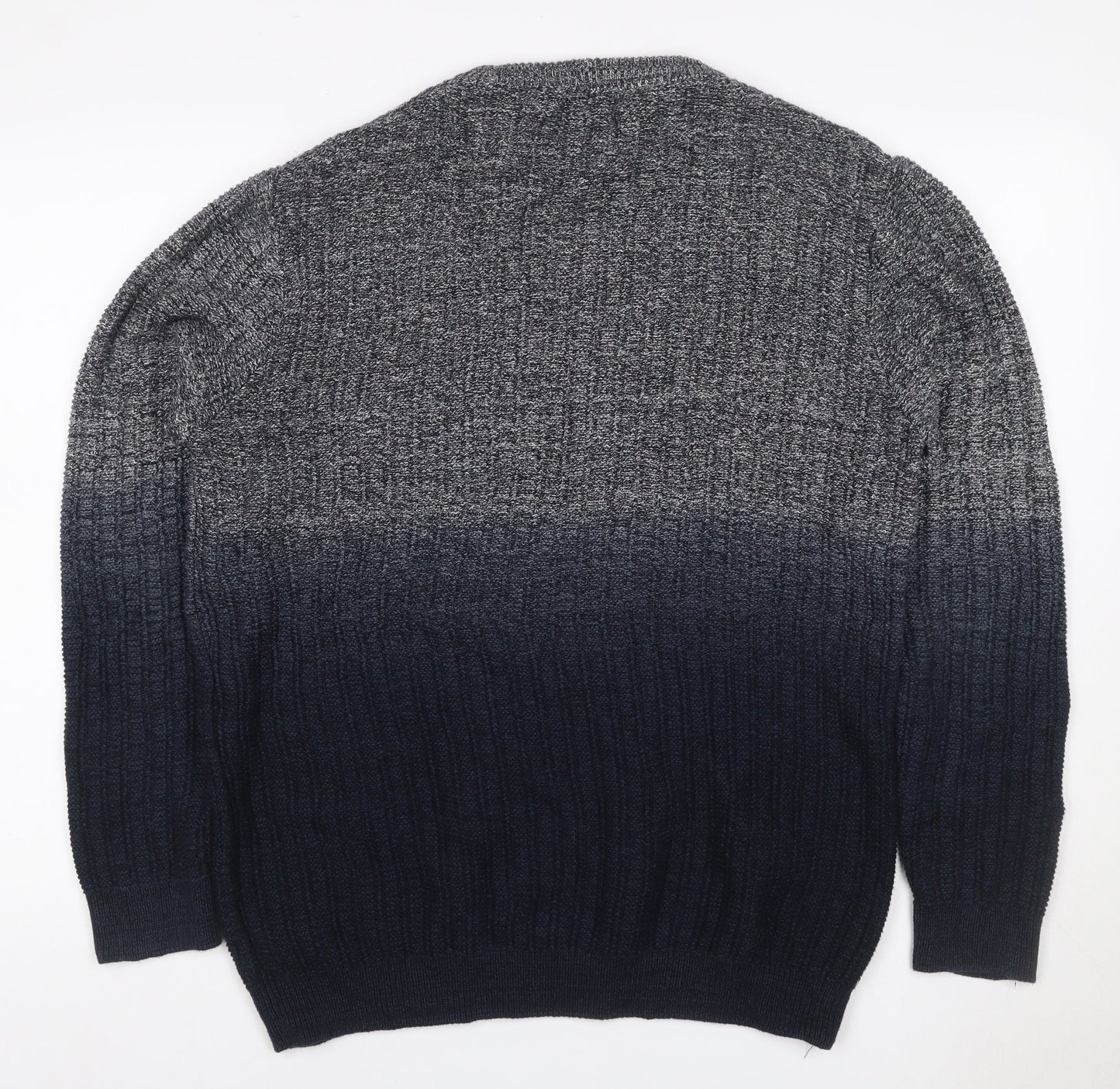 Next Men Black Grey Large Cable Knit Crew Neck Cotton Pullover Jumper