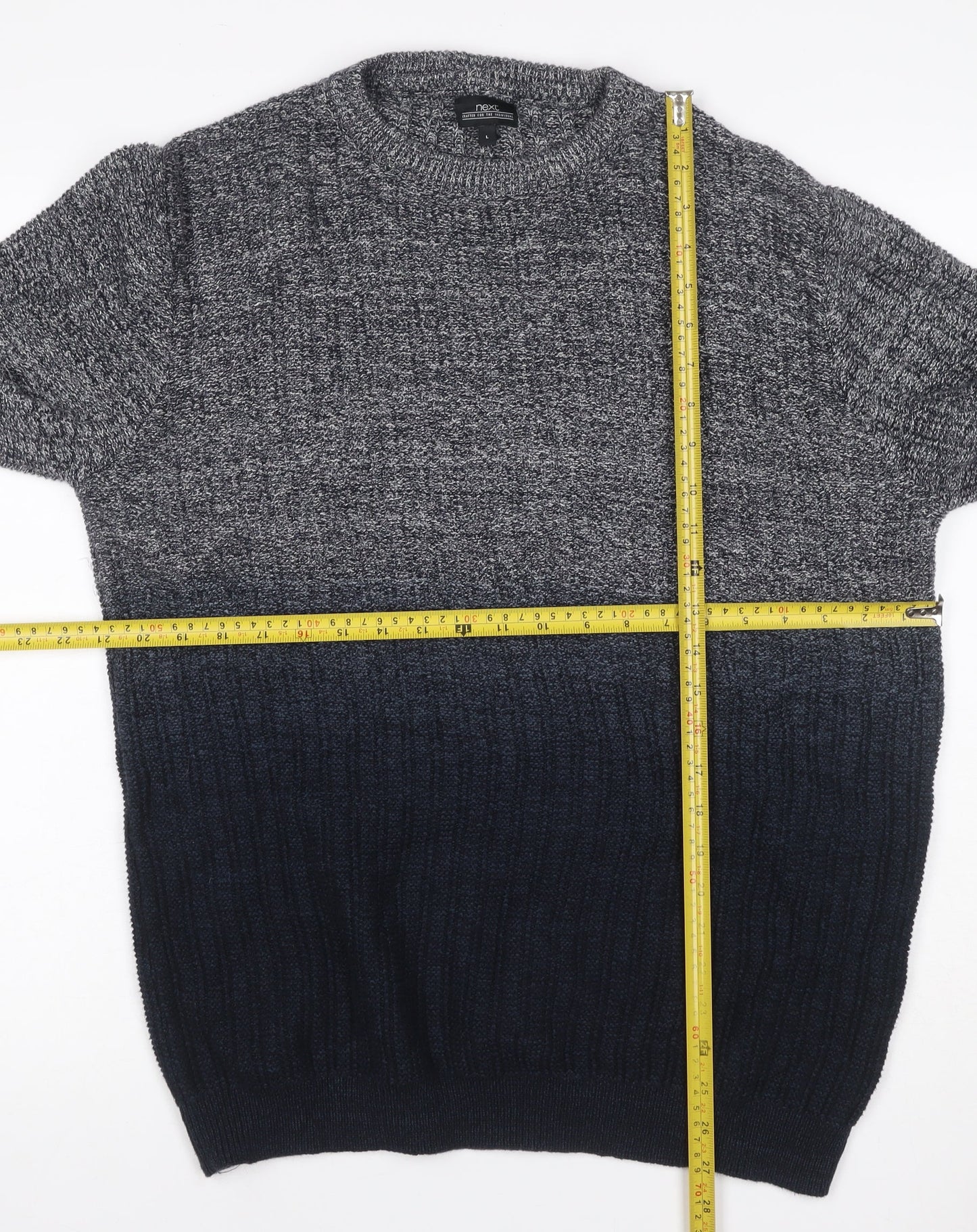 Next Men Black Grey Large Cable Knit Crew Neck Cotton Pullover Jumper