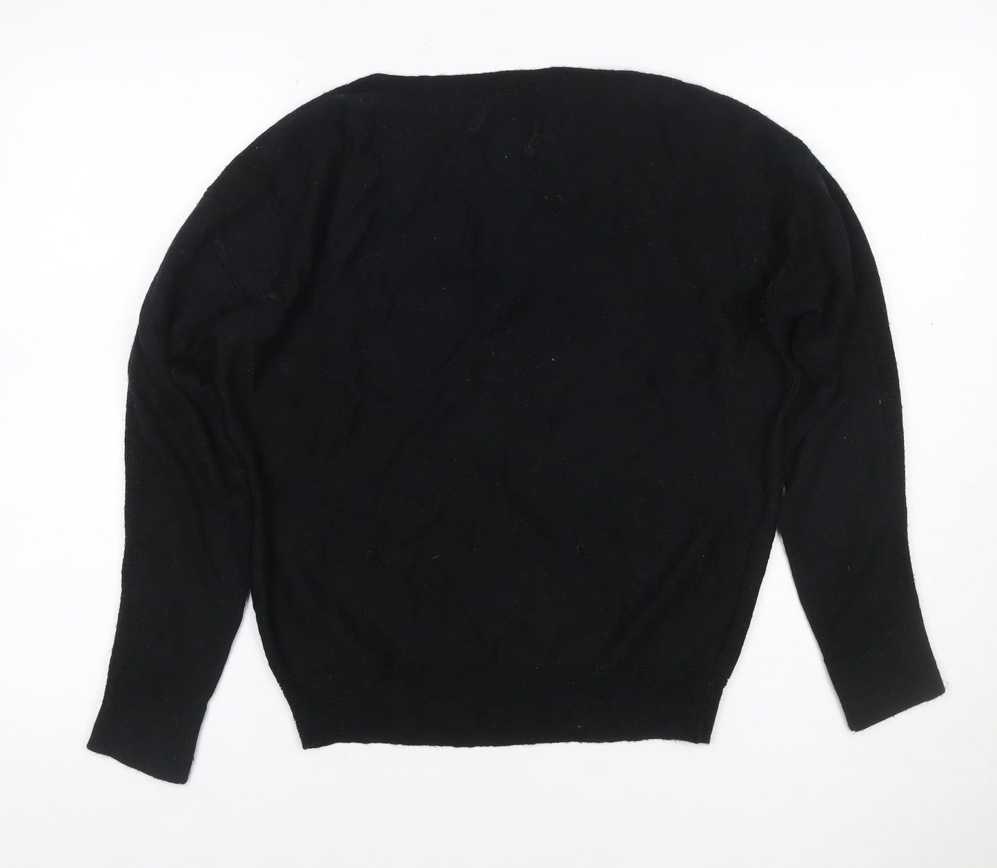 Laura Ashley Women Black UK 12 Merino Wool Crew Neck Jumper