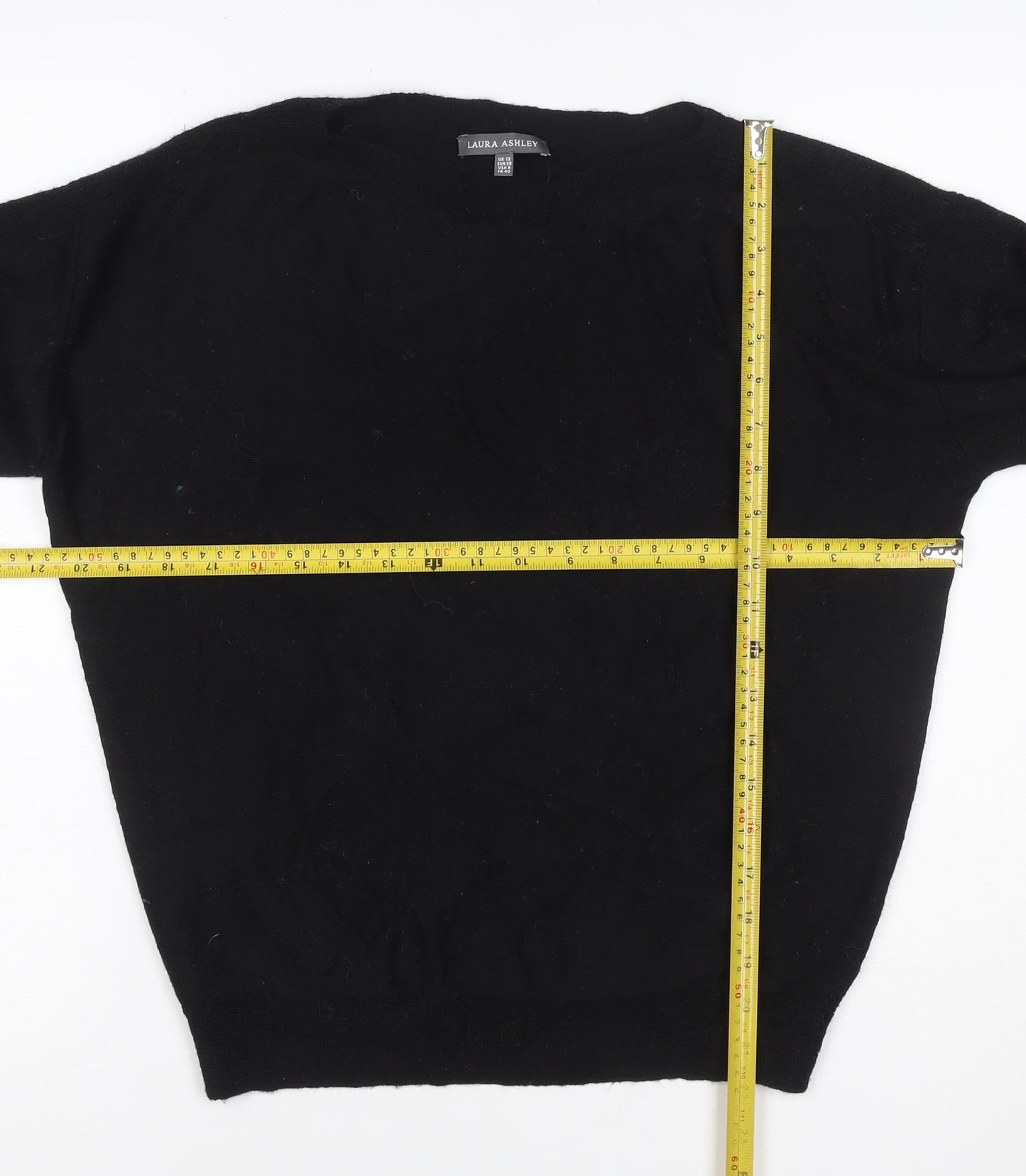 Laura Ashley Women Black UK 12 Merino Wool Crew Neck Jumper