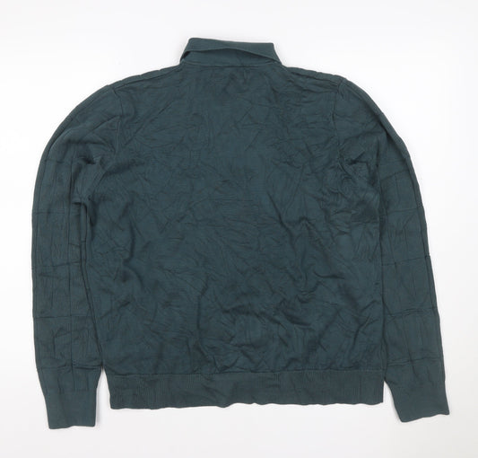 Autograph Men’s Green XL Collared Henley Cotton Modal Textured Jumper