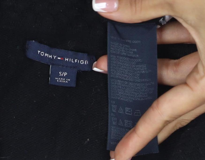 Tommy Hilfiger Women Black S Cable Knit V-Neck Wool Blend Jumper