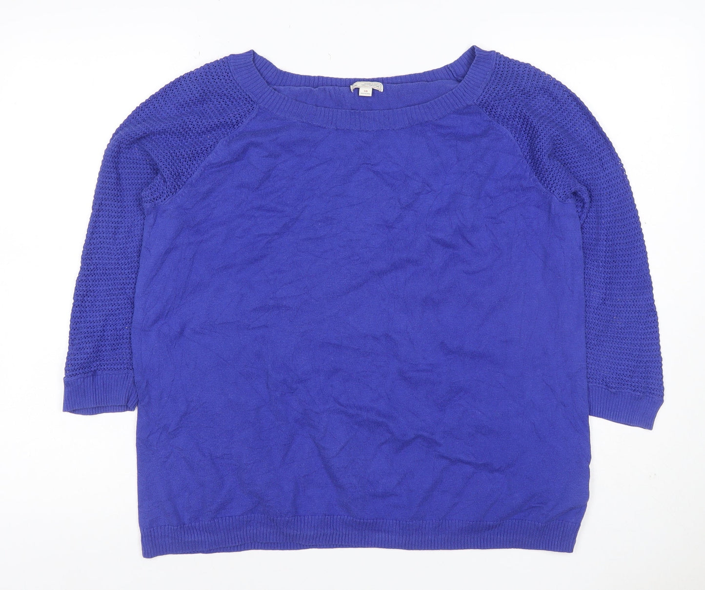 Gap Women's Blue Cotton Open-Knit Raglan Crew Neck Jumper Size L