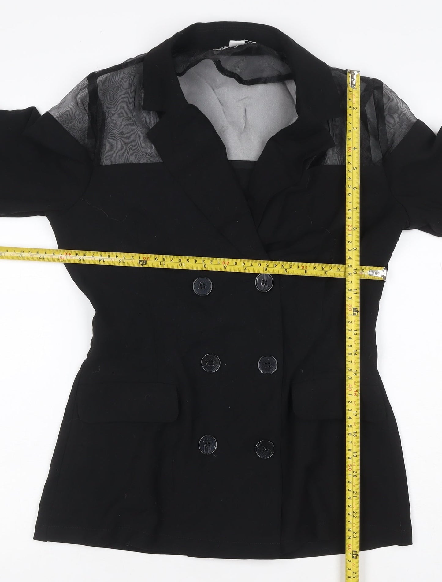 Unique21 Women’s Black UK 12 Double-Breasted Sheer Panel Blazer