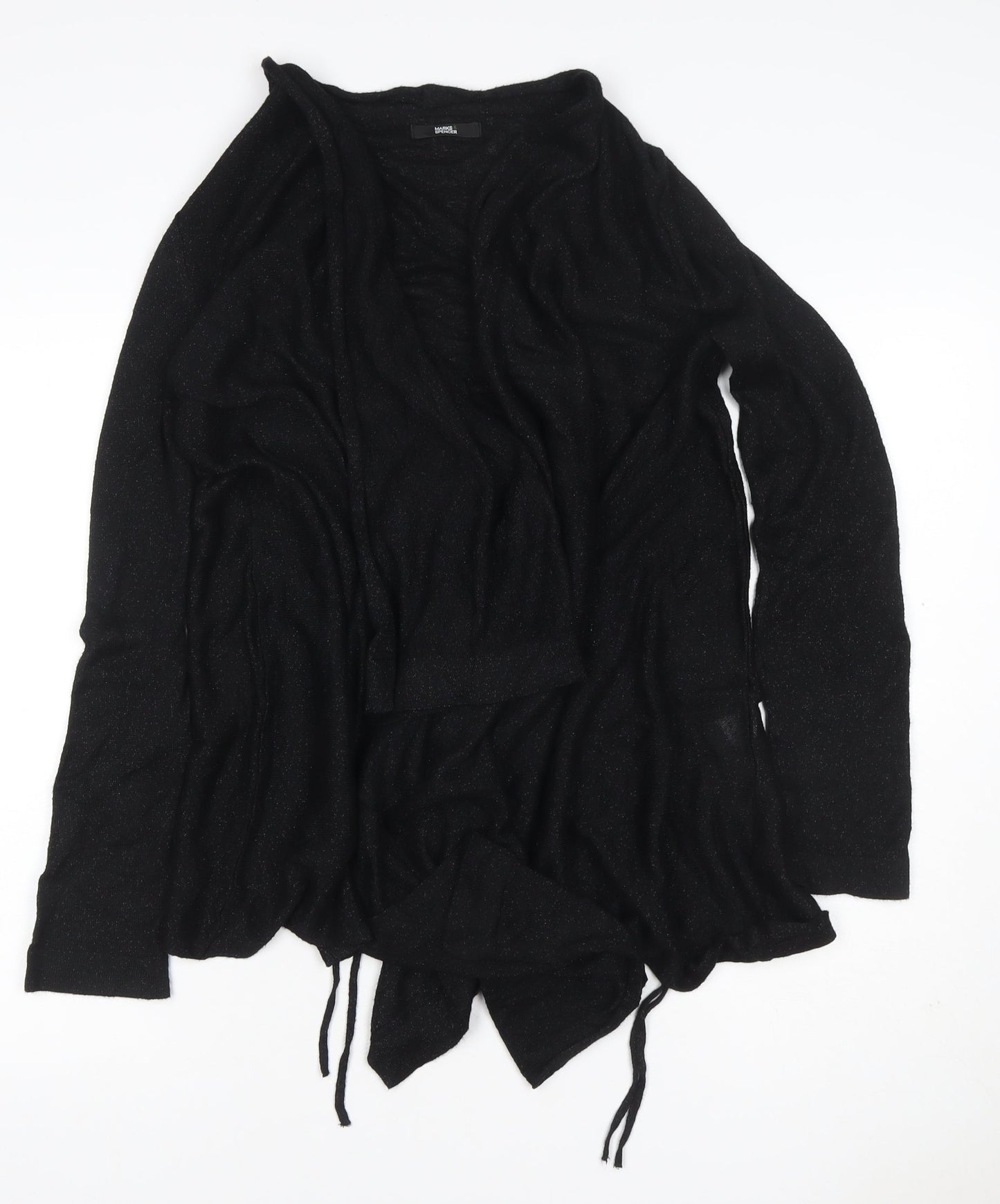 Marks & Spencer Women Black UK 14 Open Knit Draped Cardigan
