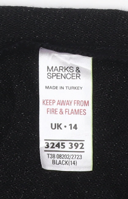 Marks & Spencer Women Black UK 14 Open Knit Draped Cardigan