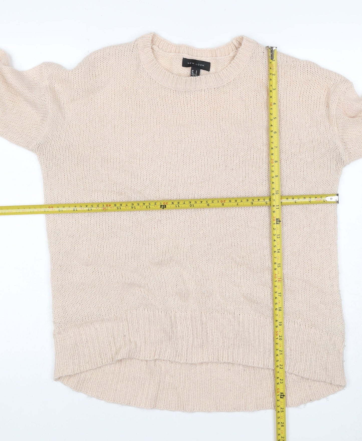 New Look Women Beige S Open Knit Crew Neck Long Sleeve Jumper