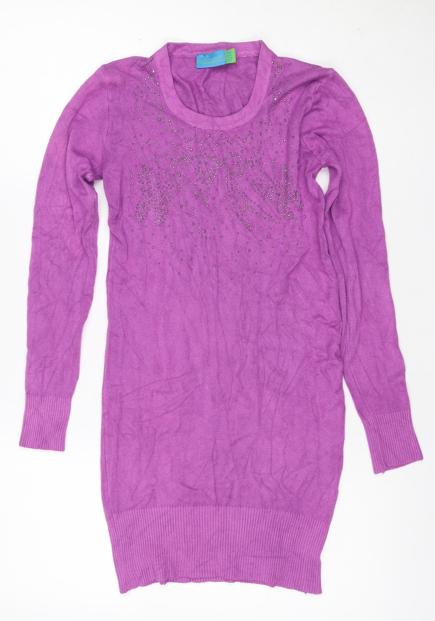 Kooples Women Purple S Knee Length Jumper Dress Rhinestone Long Sleeve