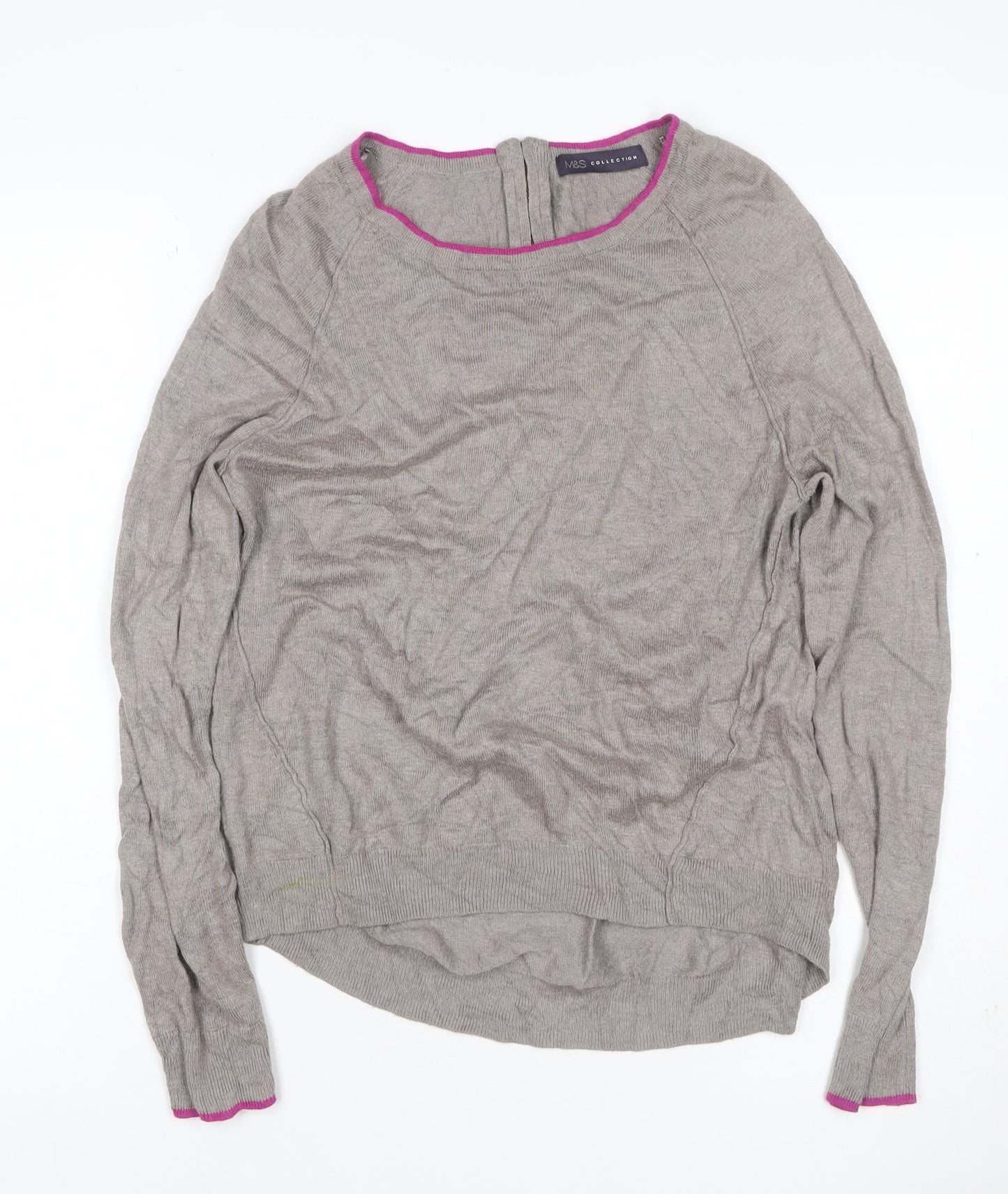 Marks & Spencer Women Grey Merino Wool UK 10 1/4 Zip Knit Jumper