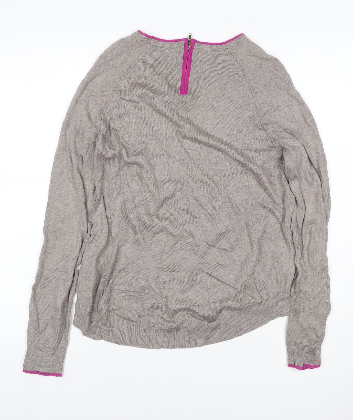Marks & Spencer Women Grey Merino Wool UK 10 1/4 Zip Knit Jumper