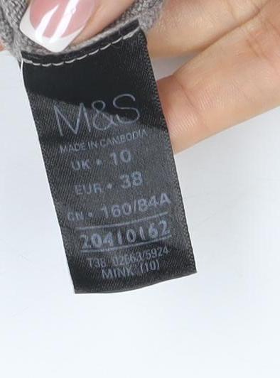 Marks & Spencer Women Grey Merino Wool UK 10 1/4 Zip Knit Jumper
