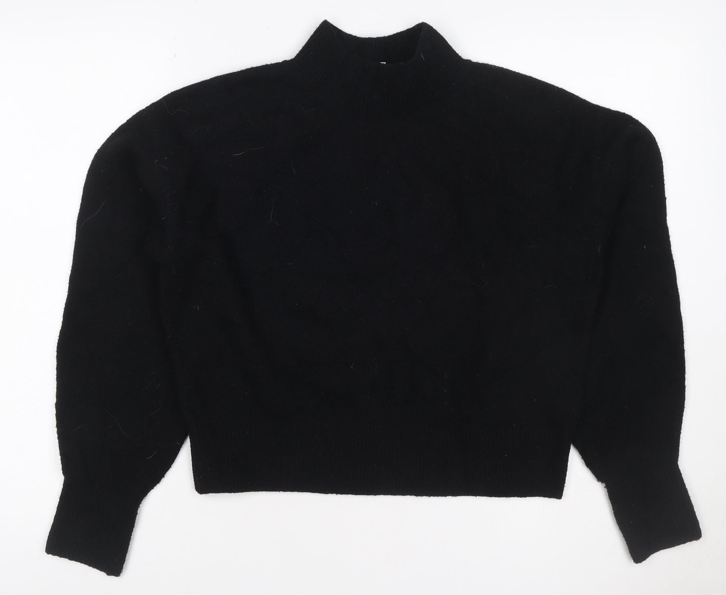 & Other Stories Women Black XS Mock Neck Balloon Sleeve Knit Jumper