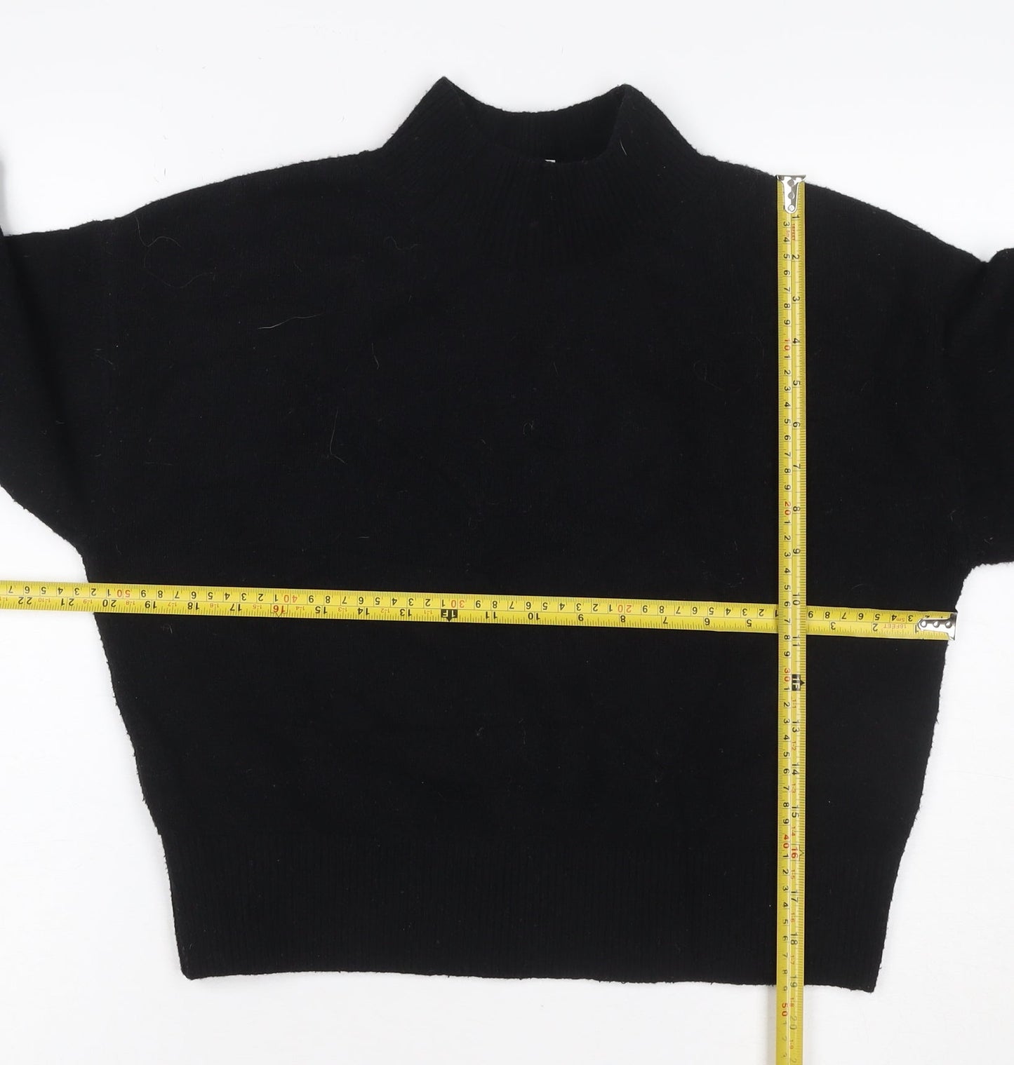 & Other Stories Women Black XS Mock Neck Balloon Sleeve Knit Jumper