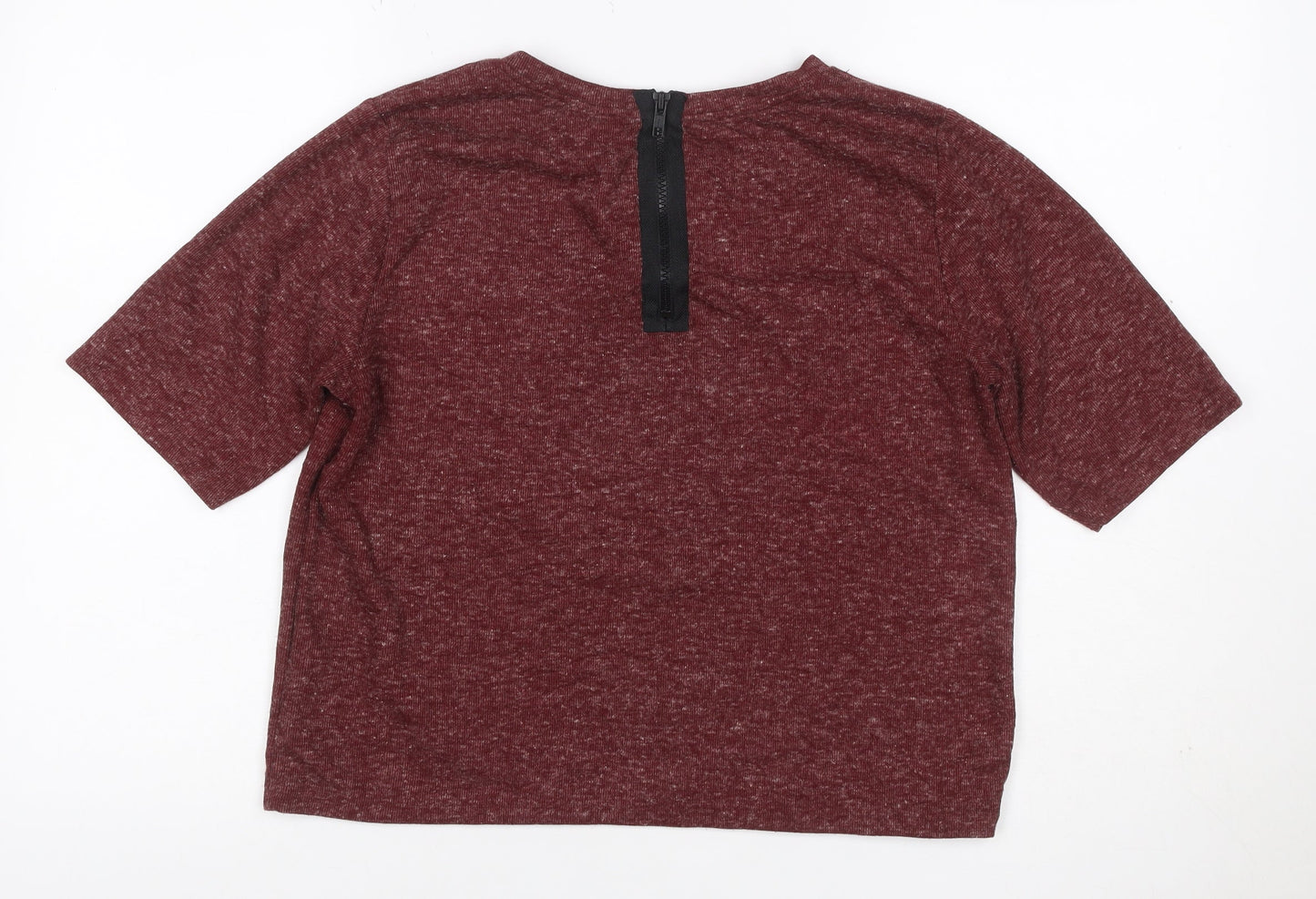 Topshop Women Red Marl Jersey Zip Back Short Sleeve T-Shirt UK 12