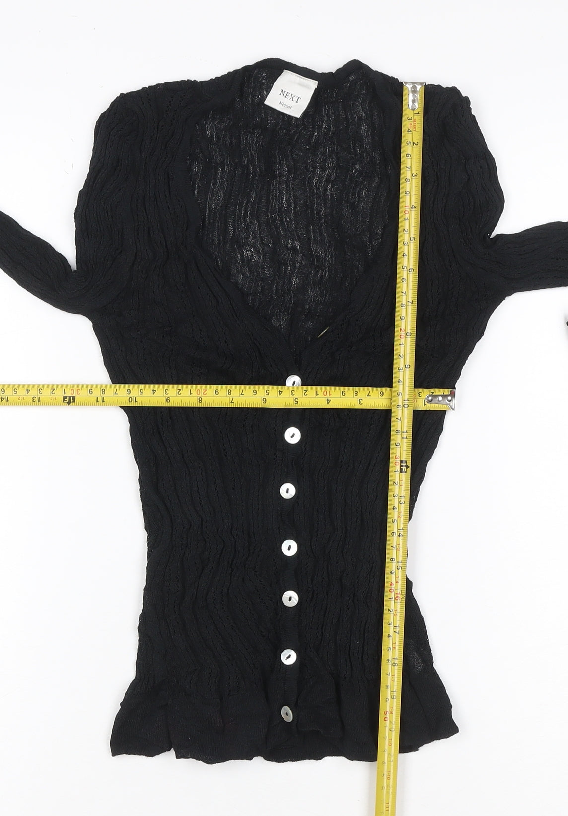 Next Women Black M Sheer Knit V-Neck Button Cardigan Long Sleeve
