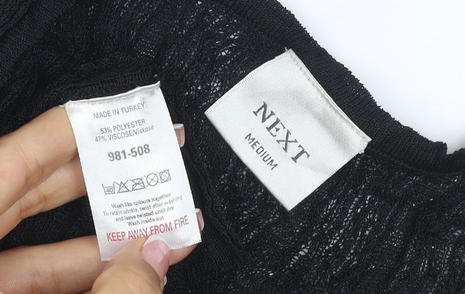 Next Women Black M Sheer Knit V-Neck Button Cardigan Long Sleeve