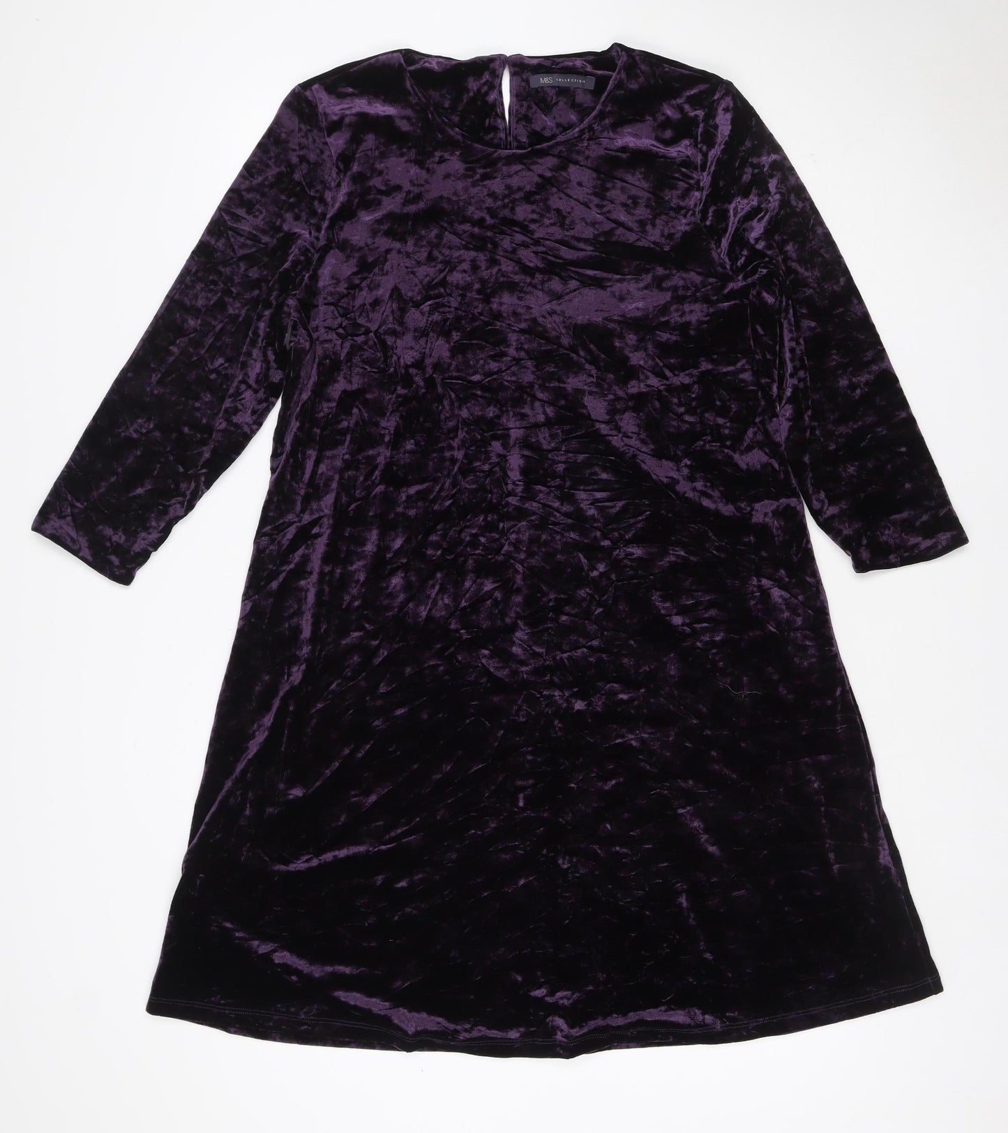 M&S Women Purple UK 16 Velvet A-Line Knee Length Party Dress