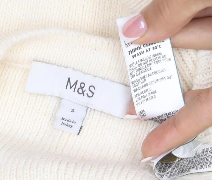 Marks and Spencer Women Ivory S Rib Knit Button Pocket Cardigan