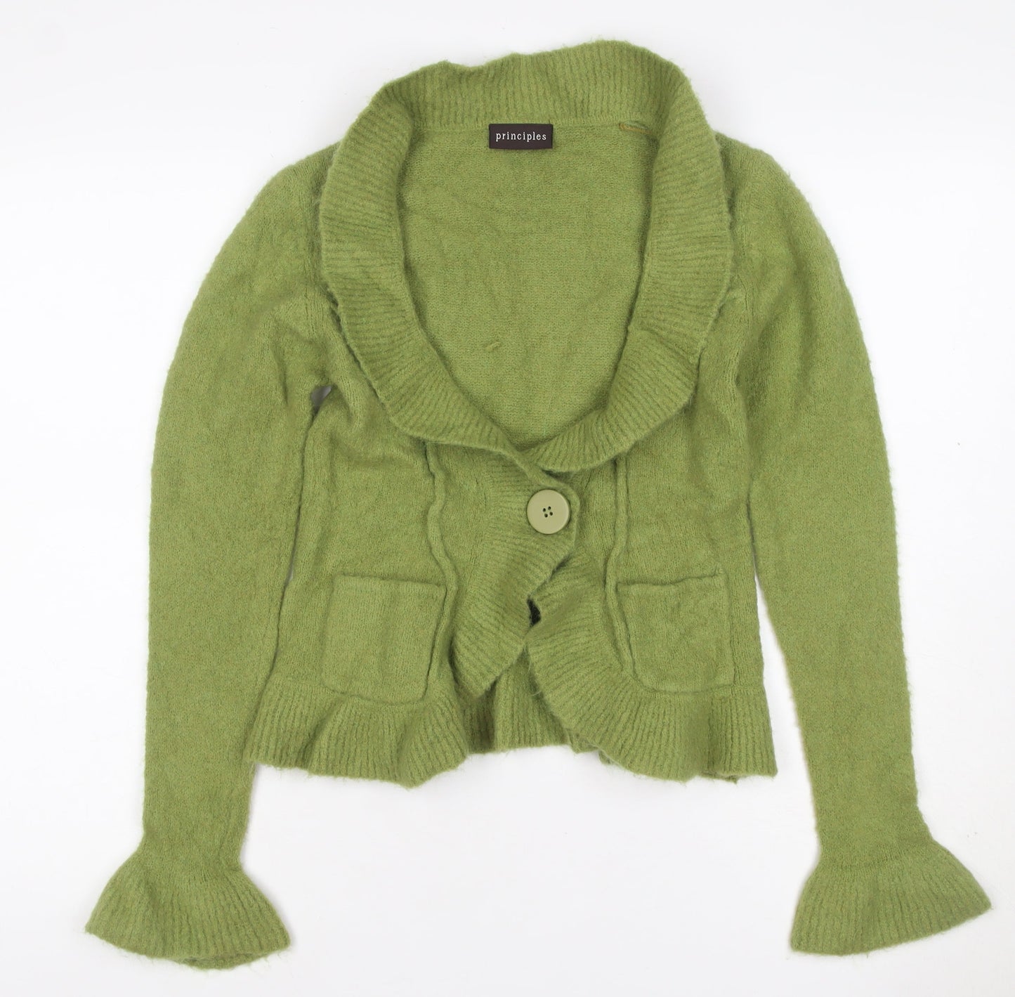 Principles Women Green M Mohair Blend Cowl Neck Pocket Cardigan
