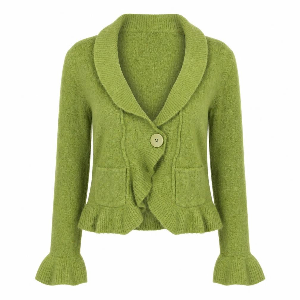 Front view of Principles Women Green M Mohair Blend Cowl Neck Pocket Cardigan