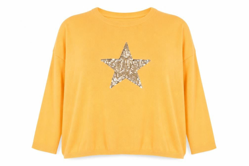 Haven Women Orange One Size Cotton Star Sequin 3/4 Sleeve Jumper