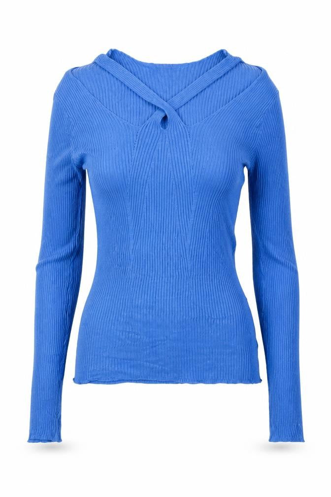 Brave Soul Women Blue Size S Rib Knit V-Neck Tie Detail Jumper