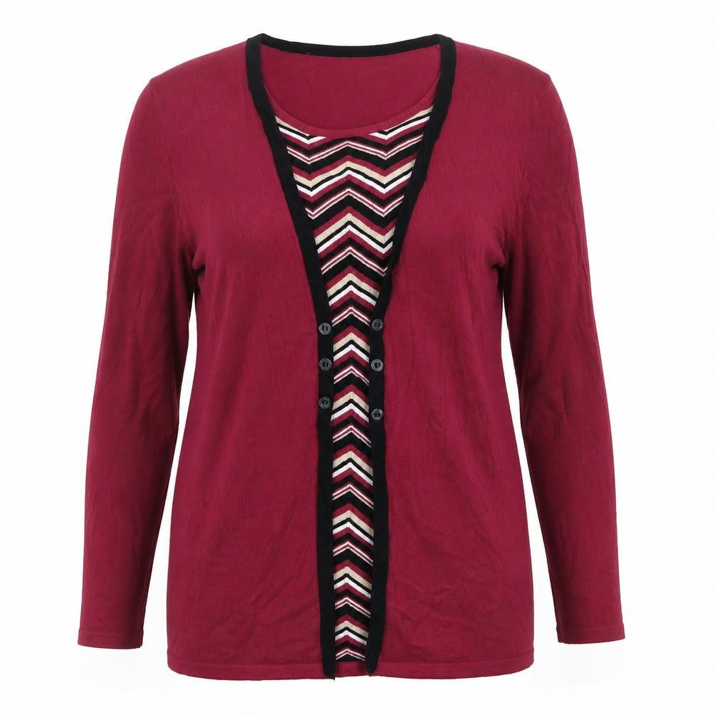 Love Knitwear Women’s Red Stripe Panel V-Neck Cardigan Size 14