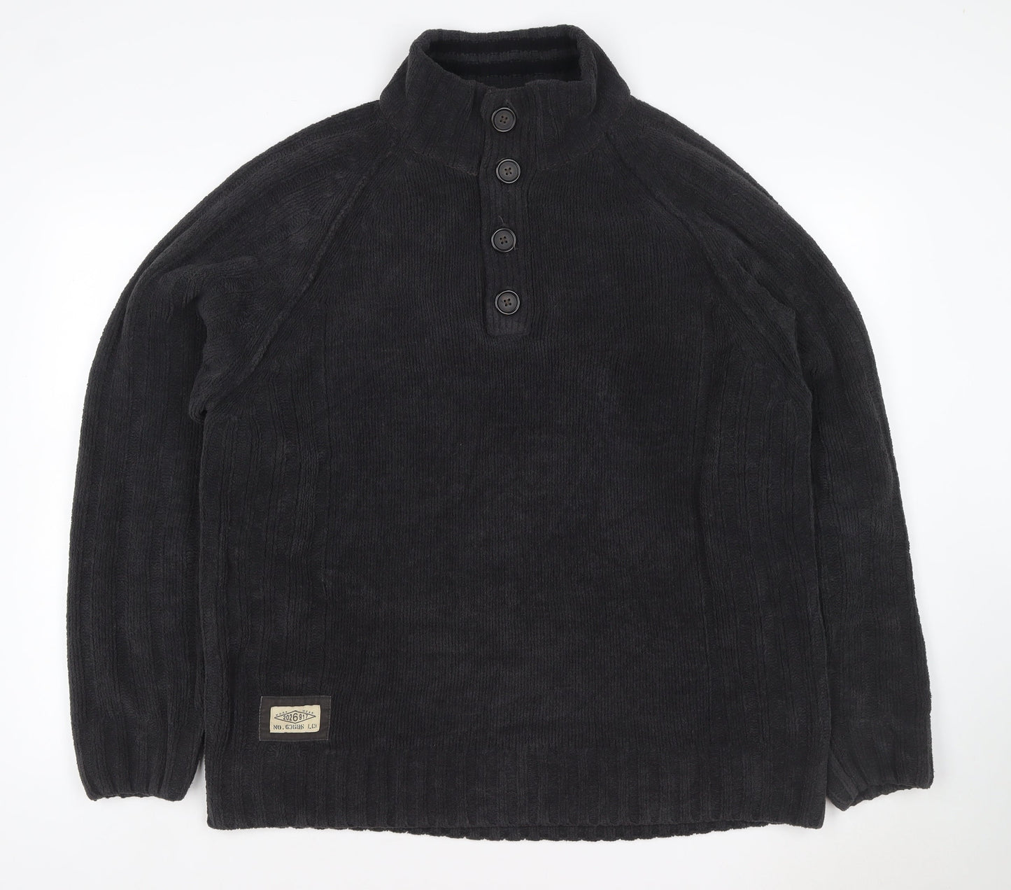 Next Men’s Black XL Button Neck Fleece Henley Jumper