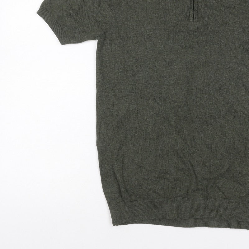 Additional view of boohooMAN Men’s Green, size S, Knit 1/4 Zip Short Sleeve Polo