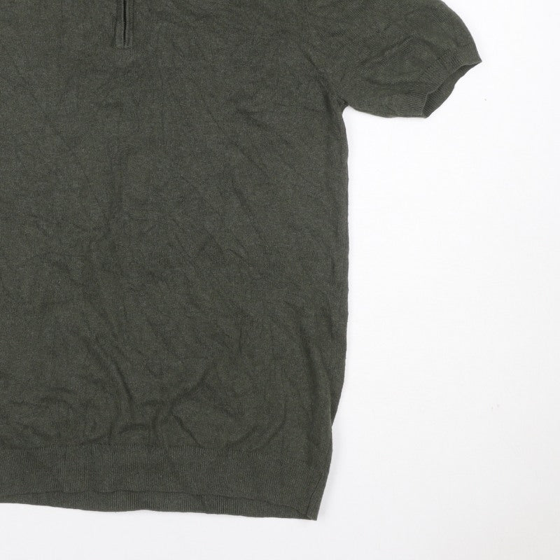 Additional view of boohooMAN Men’s Green, size S, Knit 1/4 Zip Short Sleeve Polo