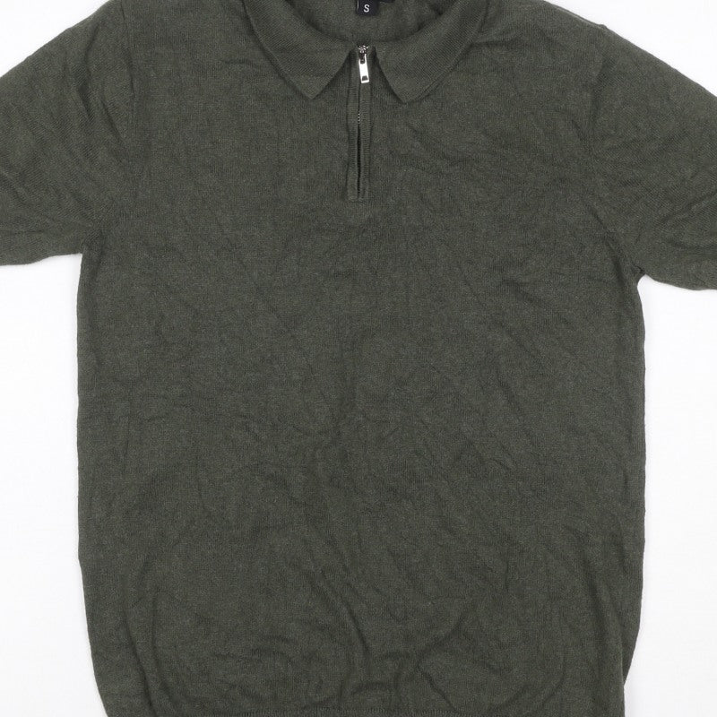Additional view of boohooMAN Men’s Green, size S, Knit 1/4 Zip Short Sleeve Polo