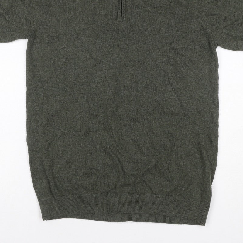 Additional view of boohooMAN Men’s Green, size S, Knit 1/4 Zip Short Sleeve Polo