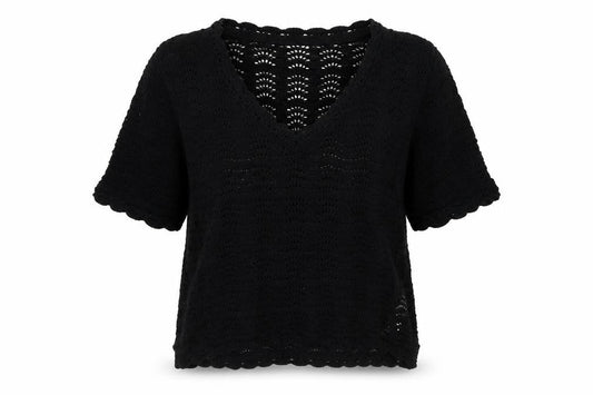 Fat Face Women’s Black UK 14 Cotton Open Knit Short Sleeve Cardigan