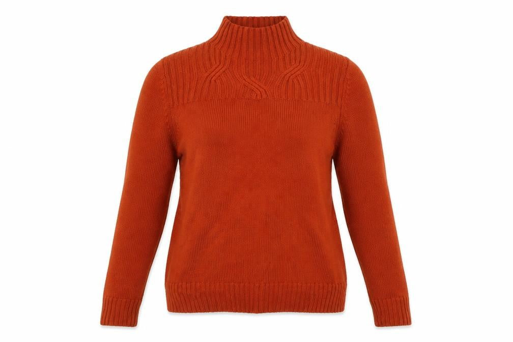Jaeger Women’s Orange M 100% Wool Cable Knit High Neck Jumper