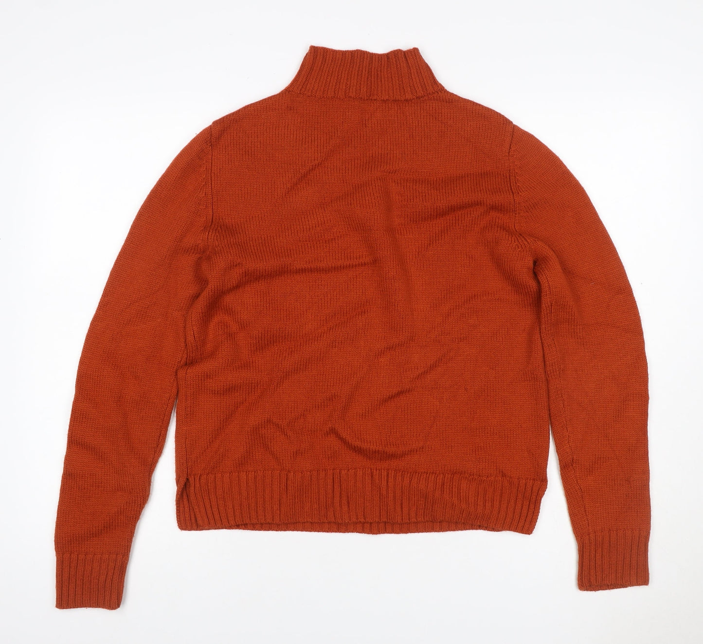 Jaeger Women’s Orange M 100% Wool Cable Knit High Neck Jumper