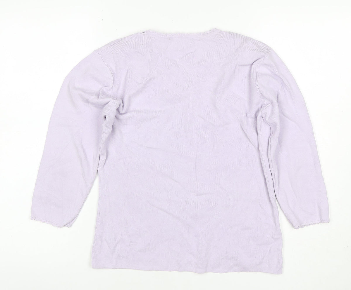 Debbie Morgan Women Purple M V-Neck Crochet Knit Jumper 3/4 Sleeve