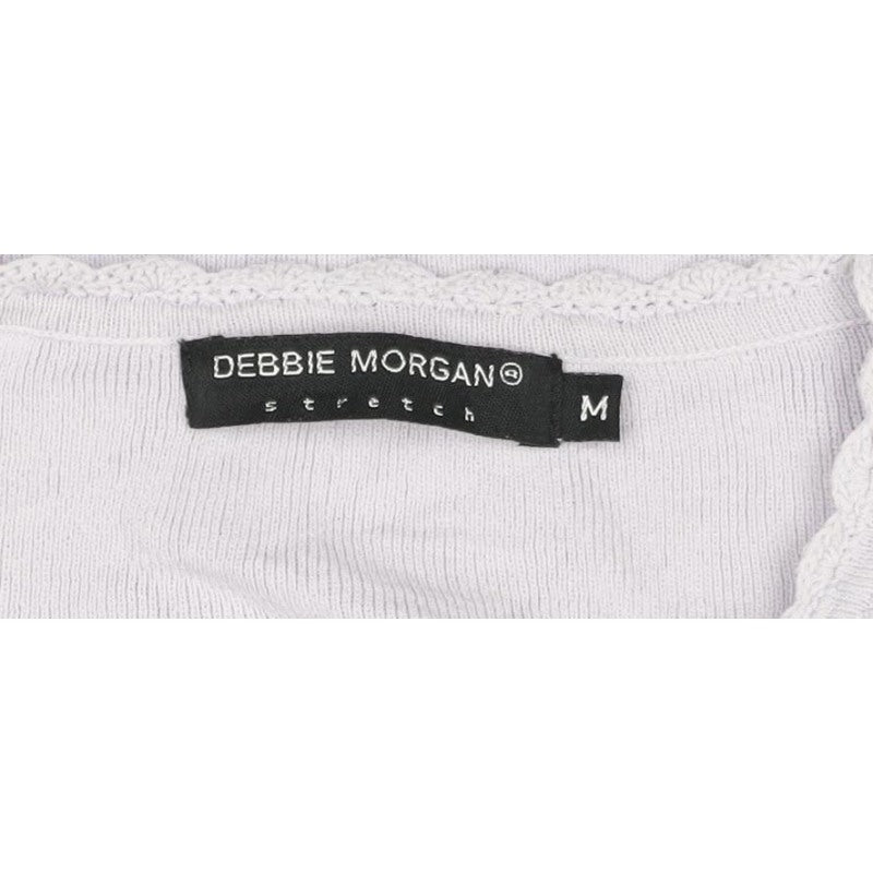Debbie Morgan Women Purple M V-Neck Crochet Knit Jumper 3/4 Sleeve