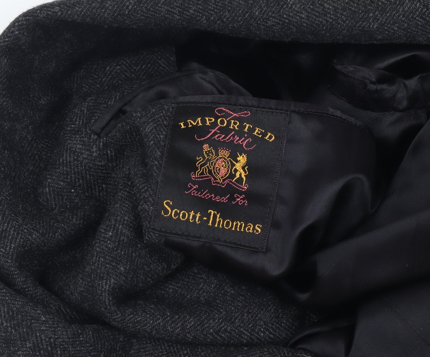 Imported Tailor Scott Thomas Men’s 42 Chest Grey Long Herringbone Overcoat