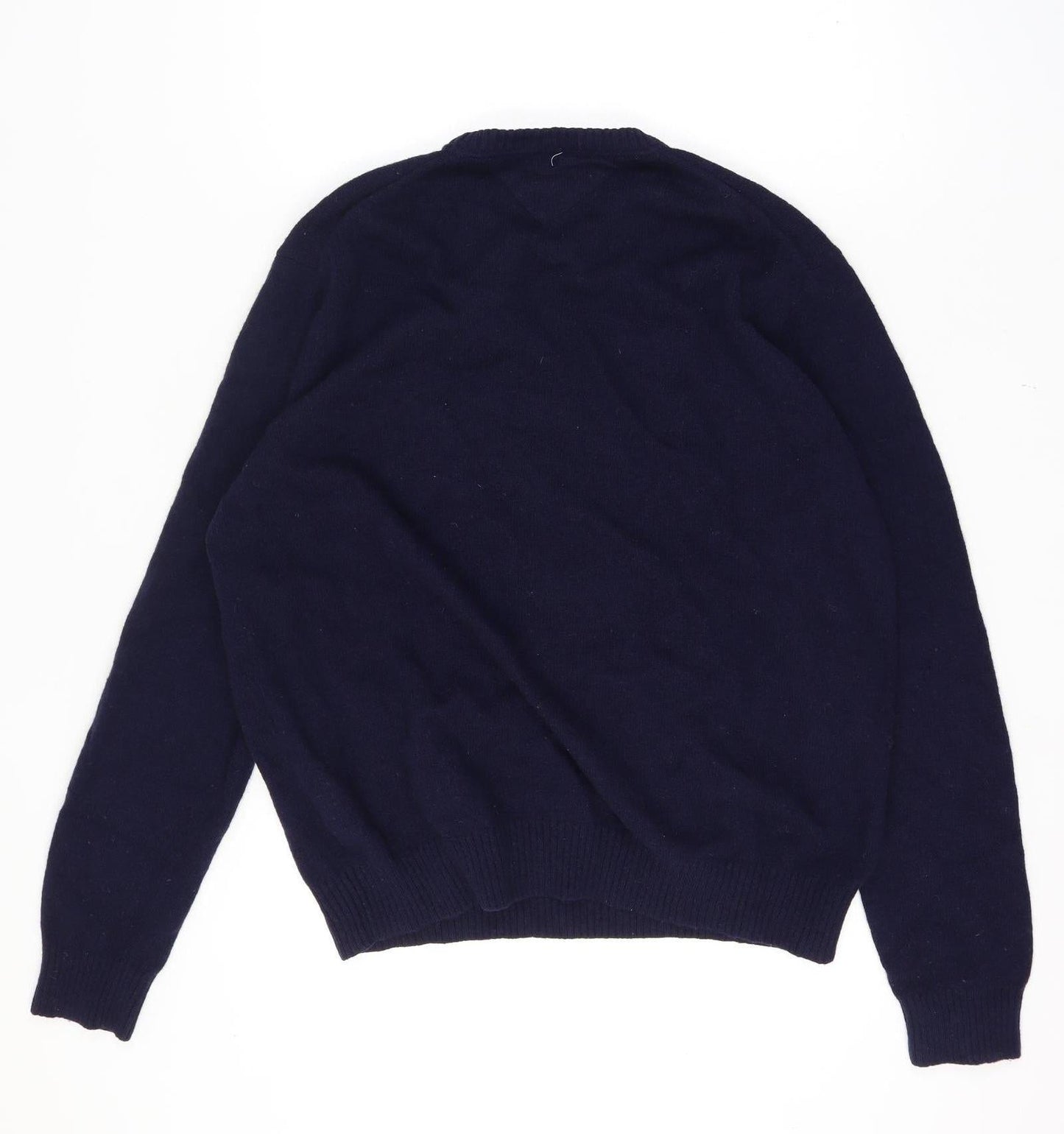Tommy Hilfiger Men's XL Blue Lambswool Crew Neck Graphic Logo Jumper