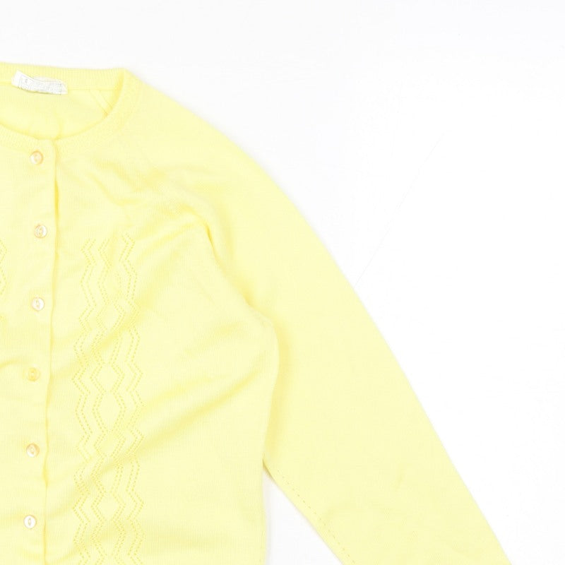 Tricot Women Yellow M Open Knit Button Cardigan Long Sleeve