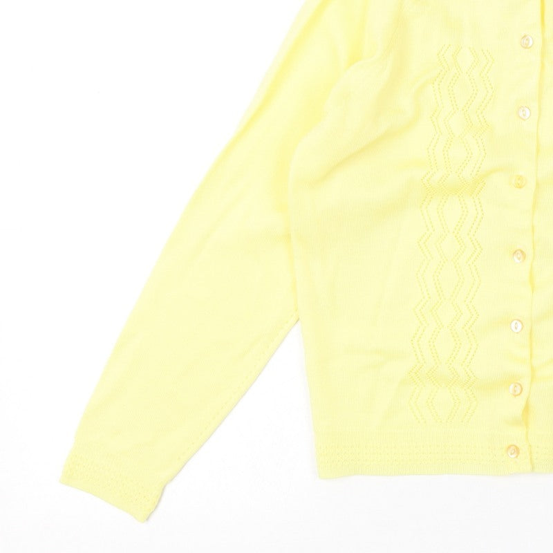 Tricot Women Yellow M Open Knit Button Cardigan Long Sleeve
