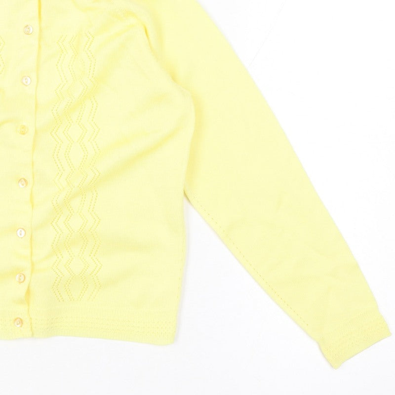 Tricot Women Yellow M Open Knit Button Cardigan Long Sleeve