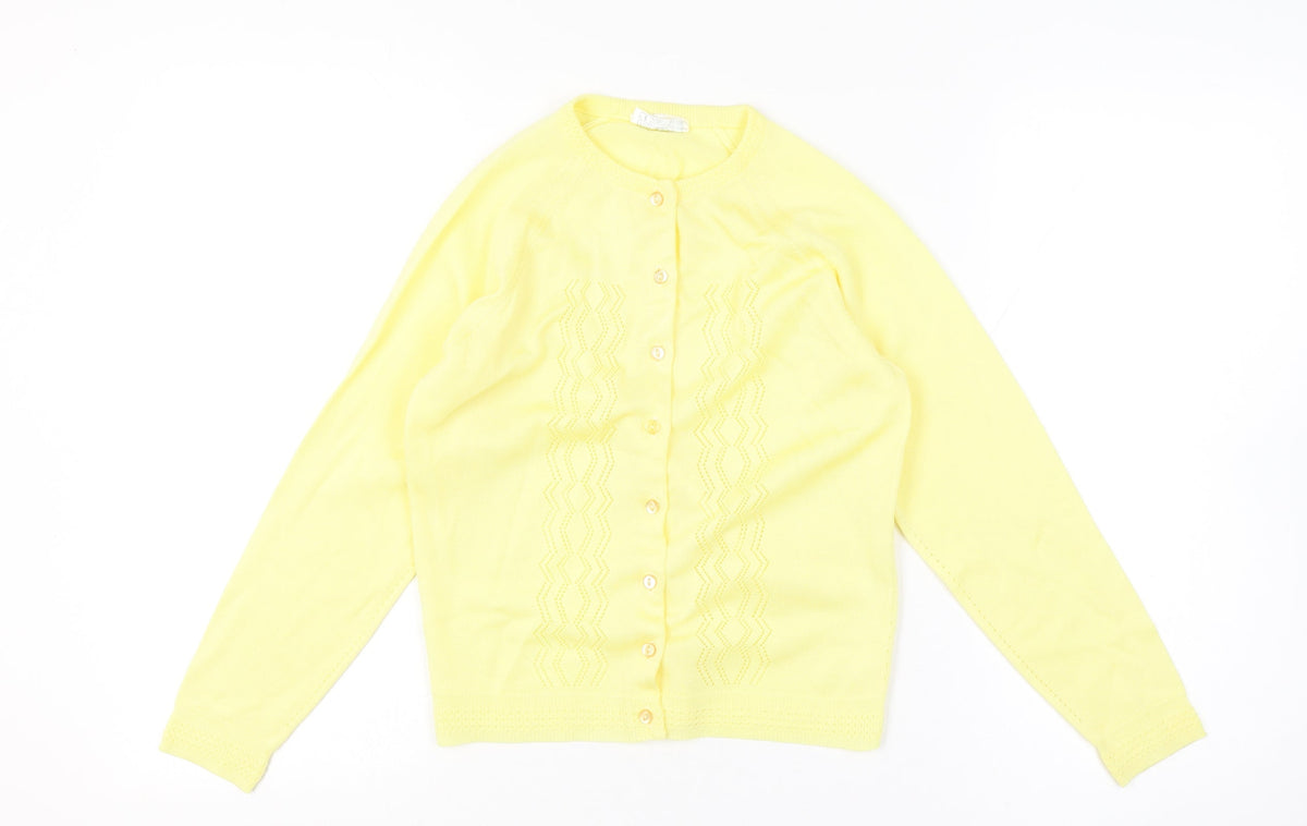 Tricot Women Yellow M Open Knit Button Cardigan Long Sleeve